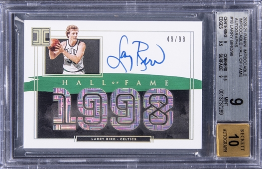 2020-21 Panini Impeccable Hall of Fame #IH-LBI Larry Bird Signed Card (#49/98) - BGS MINT 9/BGS 10